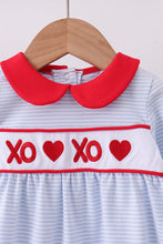 Load image into Gallery viewer, Blue valentine's day heart embroidery romper
