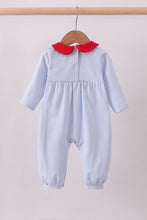 Load image into Gallery viewer, Blue valentine's day heart embroidery romper
