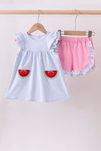 Load image into Gallery viewer, Blue watermelon stripe ruffle shorts set
