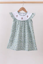 Load image into Gallery viewer, Sage floral cross embroidery ruffle dress
