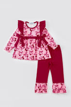 Load image into Gallery viewer, Pink cherry bow print girl pants set
