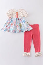 Load image into Gallery viewer, Platinum balloon print floral ruffle girl set
