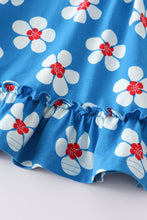 Load image into Gallery viewer, Platinum Blue &amp; white floral print ruffle girl set
