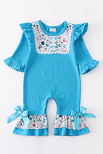 Load image into Gallery viewer, BLUE FLORAL RUFFLE ROMPER
