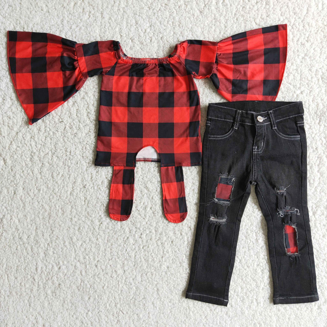 RED BUFFALO PLAID TIE FRONT WITH JEAN - SET | 2 LEFT 4T & 5T