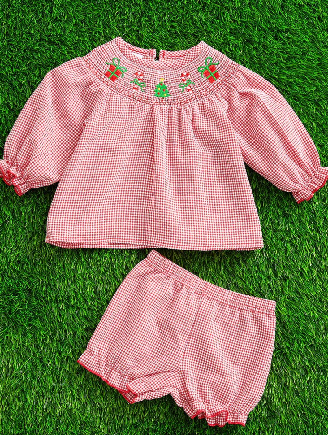 SMOCKED EMBROIDERY CHRISTMAS OUTFIT